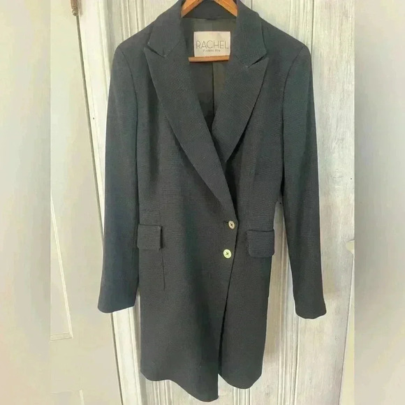 RACHEL ROY navy tweed mid length tailored blazer gold button detail 0/XS preppy - Picture 1 of 11